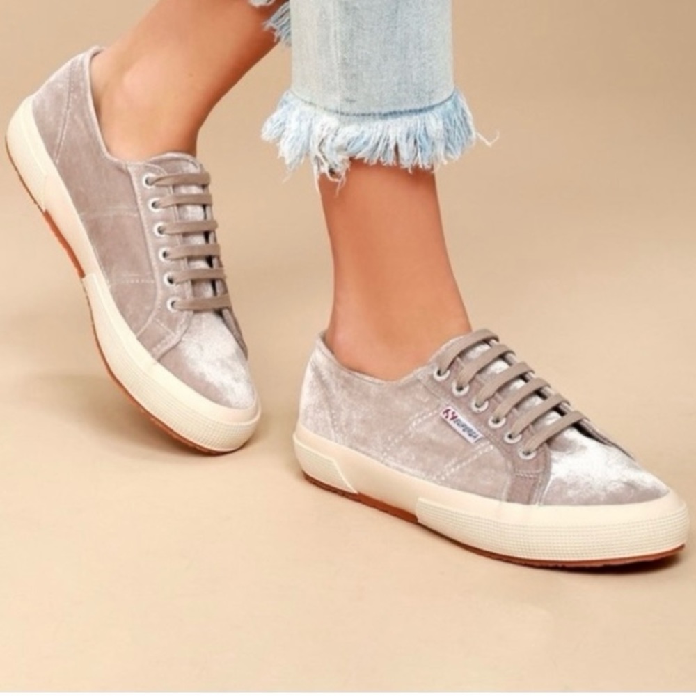 Anthropologie Silver Velvet Low-Top Sneakers
